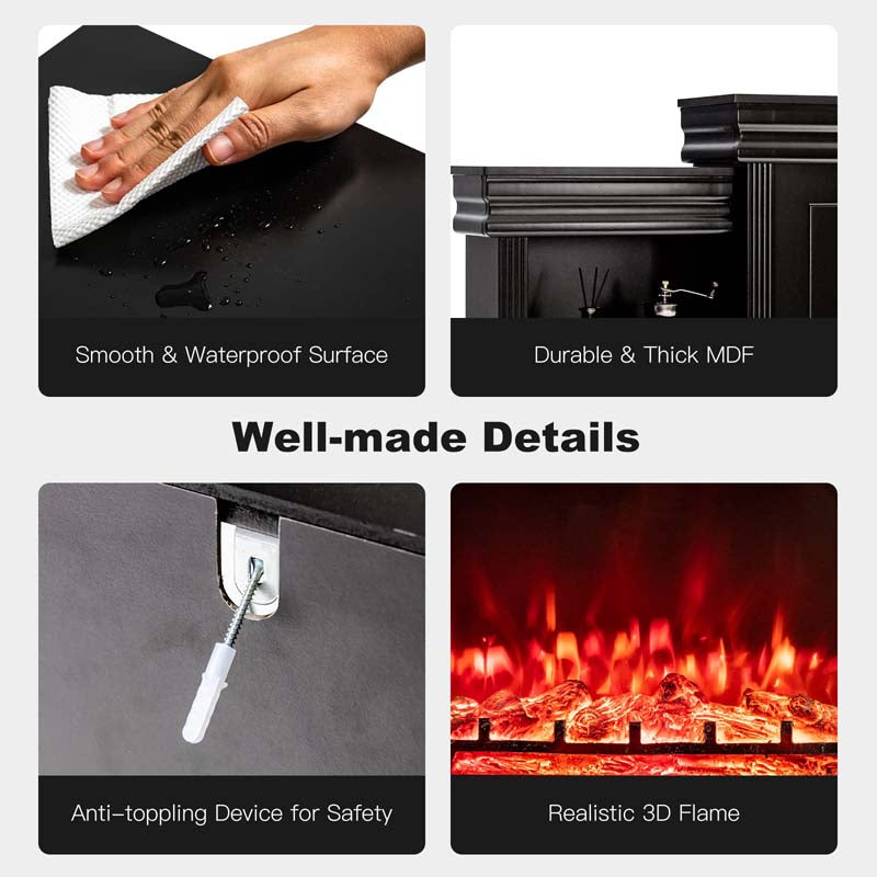 70" Mantel Fireplace TV Stand with 28.5" 750W/1500W Electric Fireplace Insert, Modern Media Fireplace Cabinet Built-in 6 Storage Shelves