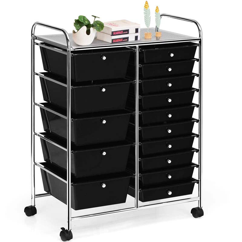 15-Drawer Storage Drawer Cart Tools Scrapbook Paper Organizer Cart Office School Utility Cart Rolling Storage Cart with Wheels