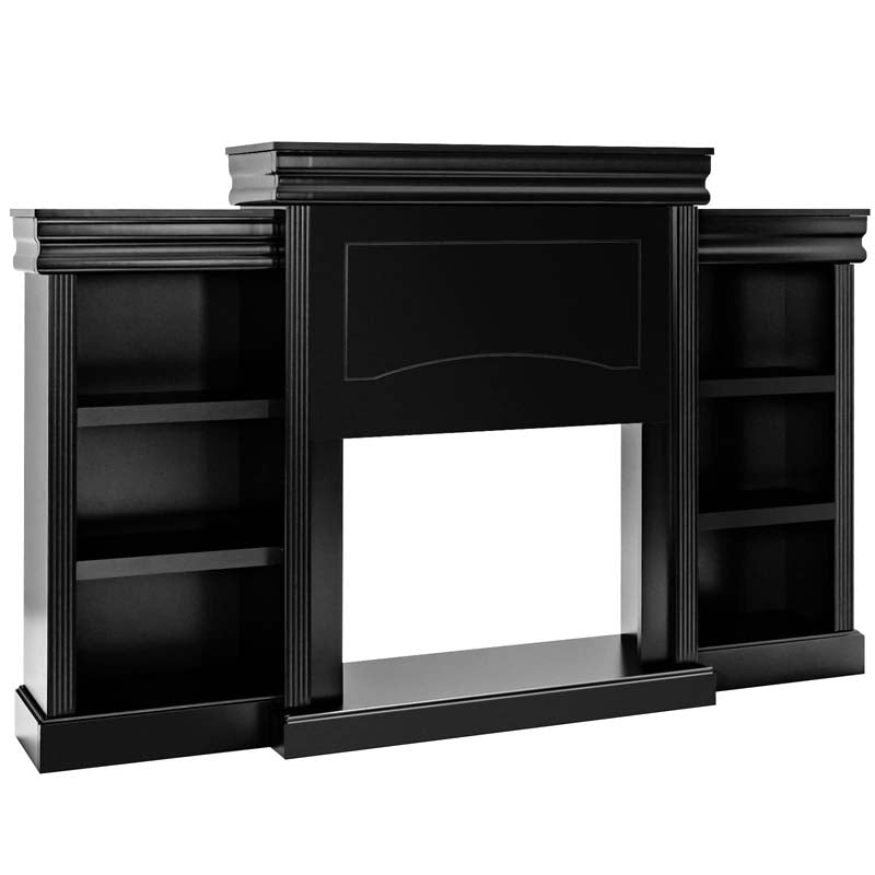 70" Mantel Fireplace TV Stand with 28.5" 750W/1500W Electric Fireplace Insert, Modern Media Fireplace Cabinet Built-in 6 Storage Shelves