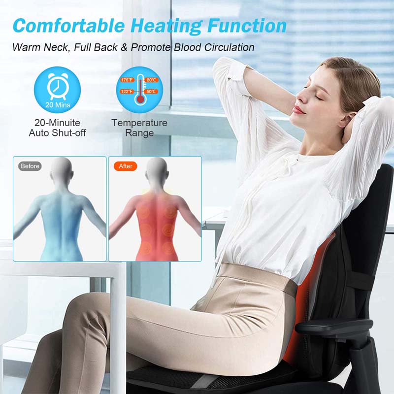 Electric Massage Chair Cushion Shiatsu Full Back Massager Neck Massage Pad with Heat, Car Seat Massager for Home Office