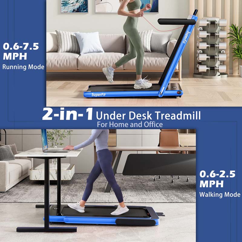 2.5HP 2-in-1 Folding Under Desk Treadmill with Speaker APP Remote Control, Portable Walking Jogging Machine for Home Gym Office