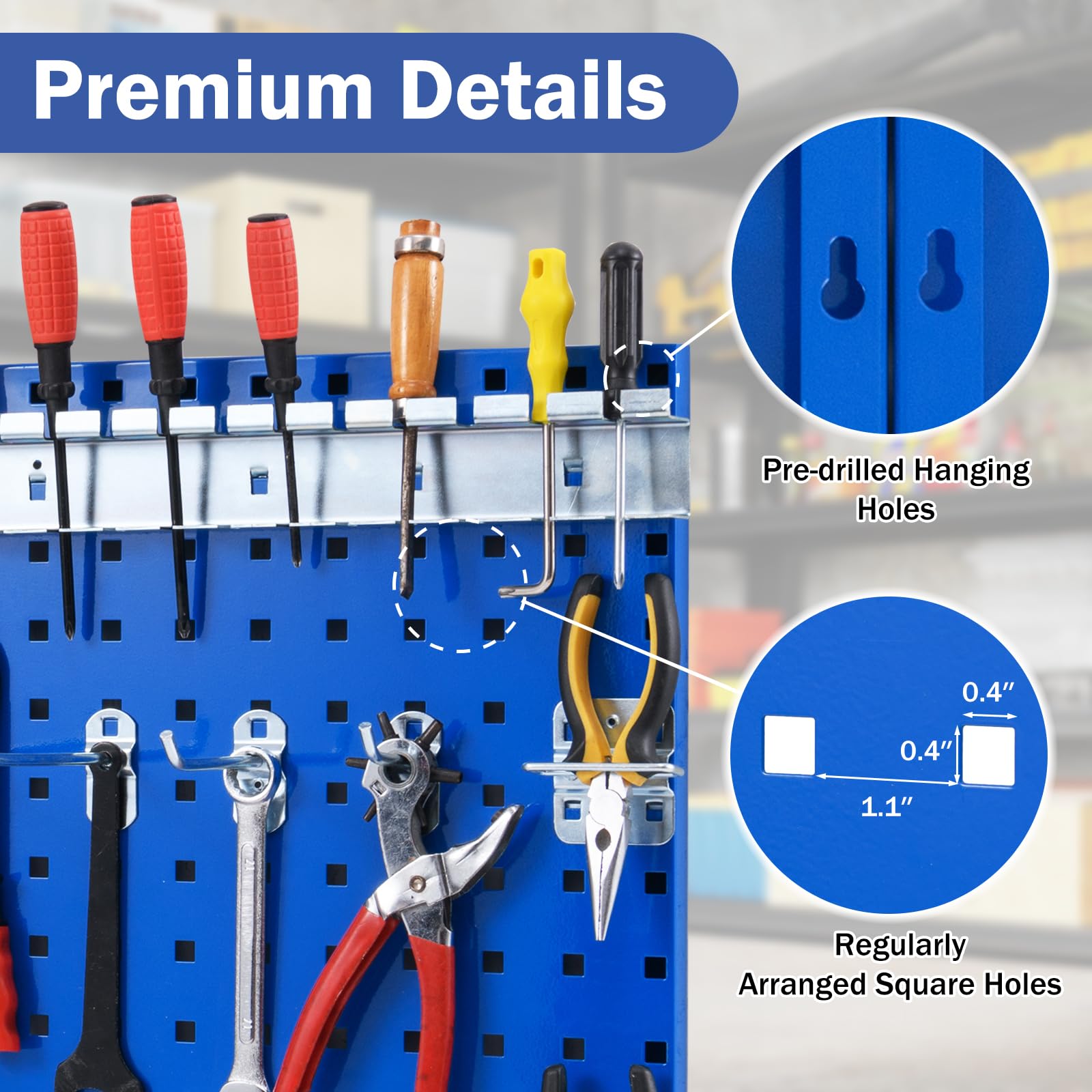 3 Pcs Metal Pegboard Panels w/25 Hooks, Storage Platform & Square Hole, Heavy Duty Pegboard Wall Organizer, Peg Board for Workshop Tool Storage