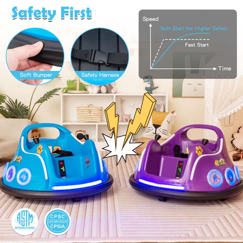 Electric Toddler Bumper Car with Remote Control, Flashing LED Light & Music, 12V Battery Powered Baby Ride on Bumper Toy Car