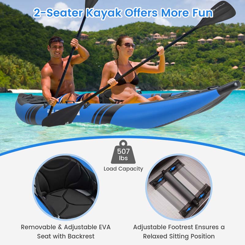 2-Person Inflatable Kayak Set with 2 Aluminium Oars & Repair Kit, 12.5Ft 507lbs Portable Fishing Touring Kayaks for Adults