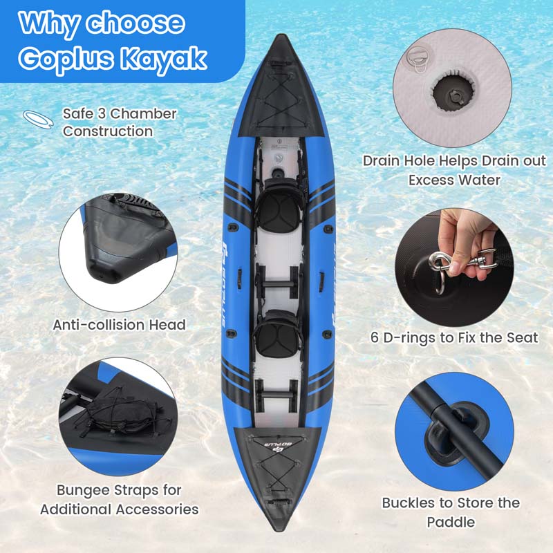 2-Person Inflatable Kayak Set with 2 Aluminium Oars & Repair Kit, 12.5Ft 507lbs Portable Fishing Touring Kayaks for Adults