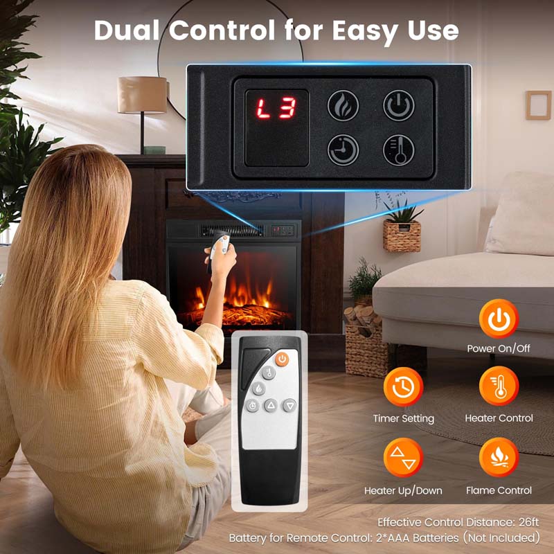 32" Solid Electric Fireplace with Mantel, 1400W Freestanding Mantel Fireplace Heater with Remote Control, Thermostat, 6H Timer