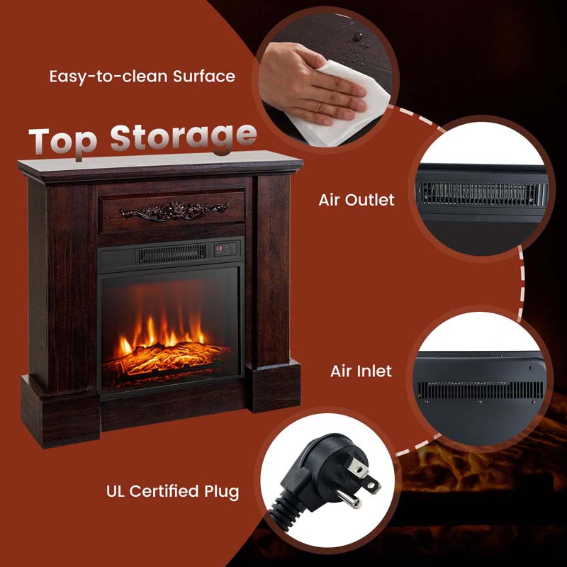 32" Solid Electric Fireplace with Mantel, 1400W Freestanding Mantel Fireplace Heater with Remote Control, Thermostat, 6H Timer