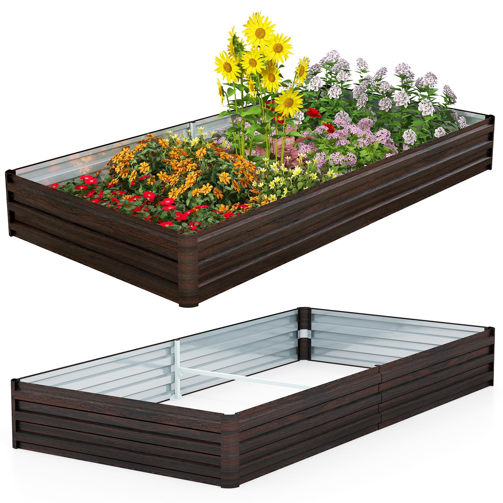 8 x 4 x 1 FT Metal Raised Garden Bed with Open-Ended Base, Large Outdoor Metal Planter Box for Vegetable Fruit Herb Flower