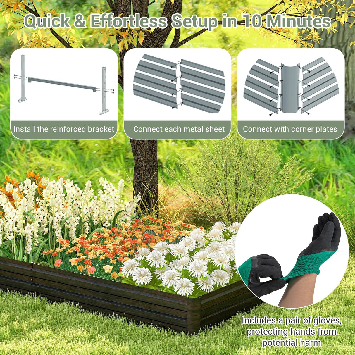 8 x 4 x 1 FT Metal Raised Garden Bed with Open-Ended Base, Large Outdoor Metal Planter Box for Vegetable Fruit Herb Flower