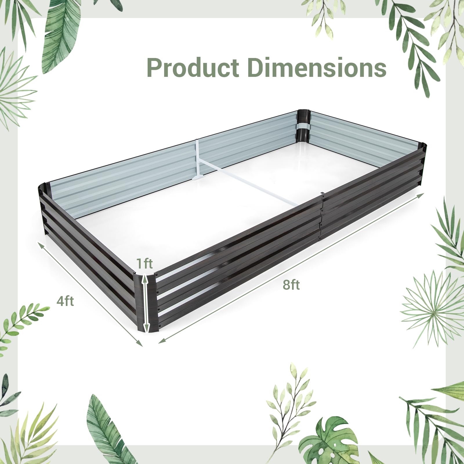 8 x 4 x 1 FT Metal Raised Garden Bed with Open-Ended Base, Large Outdoor Metal Planter Box for Vegetable Fruit Herb Flower