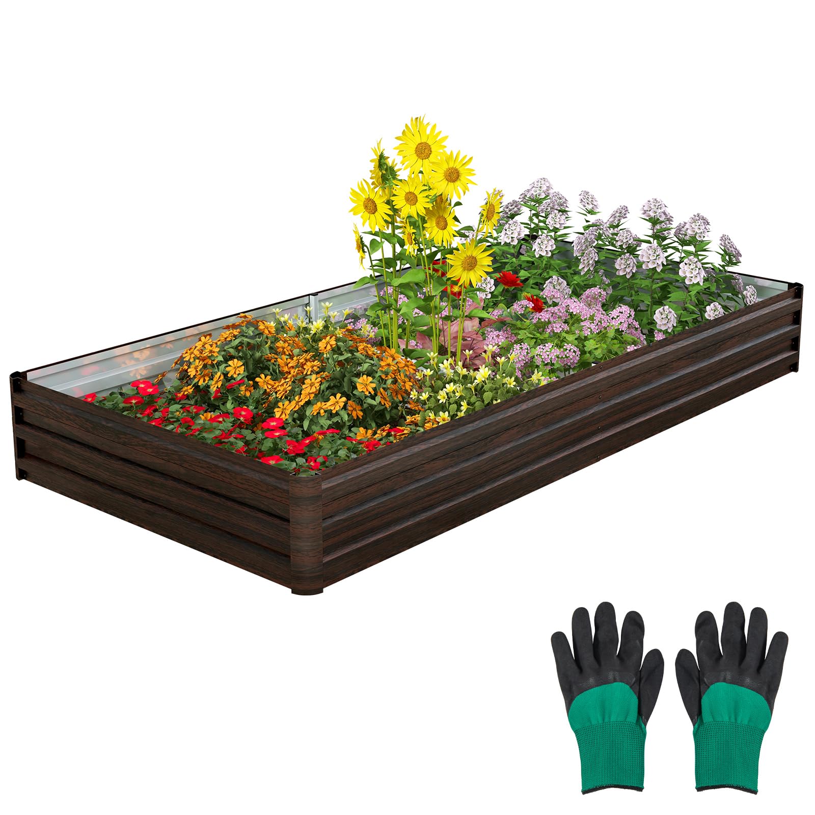 8 x 4 x 1 FT Metal Raised Garden Bed with Open-Ended Base, Large Outdoor Metal Planter Box for Vegetable Fruit Herb Flower