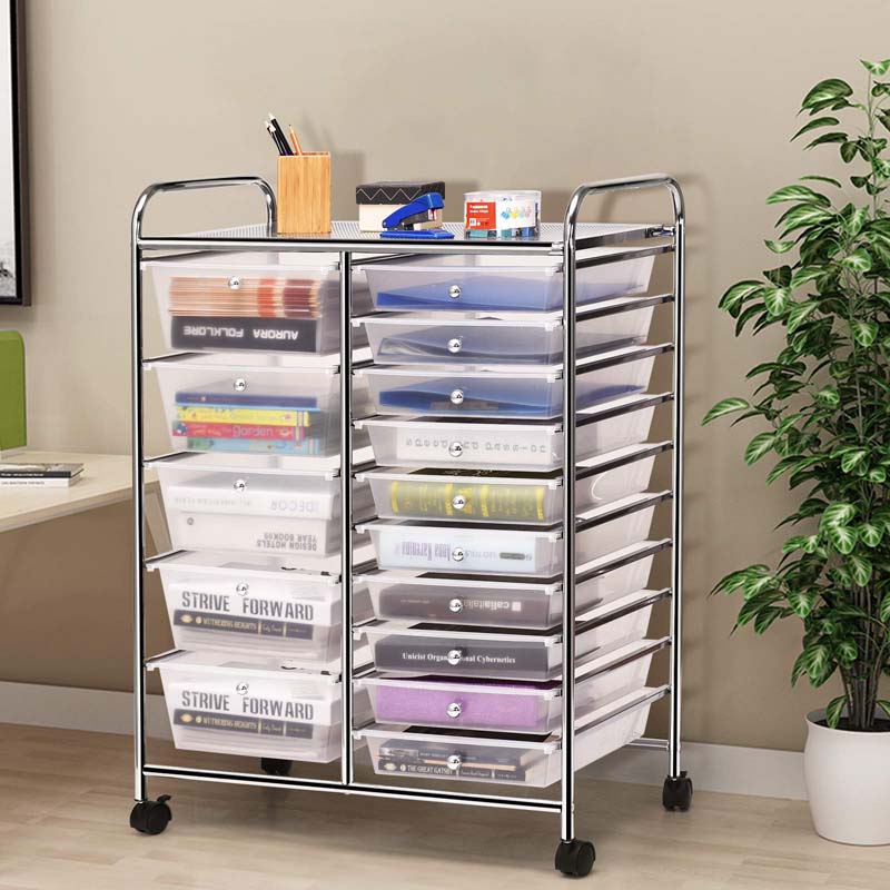 15-Drawer Storage Drawer Cart Tools Scrapbook Paper Organizer Cart Office School Utility Cart Rolling Storage Cart with Wheels