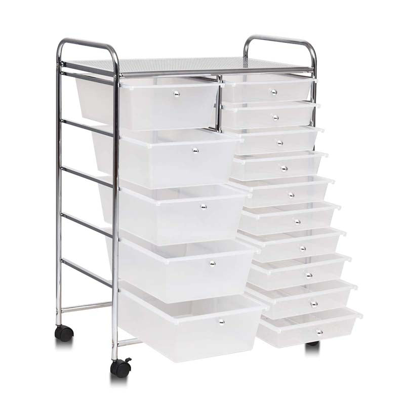 15-Drawer Storage Drawer Cart Tools Scrapbook Paper Organizer Cart Office School Utility Cart Rolling Storage Cart with Wheels