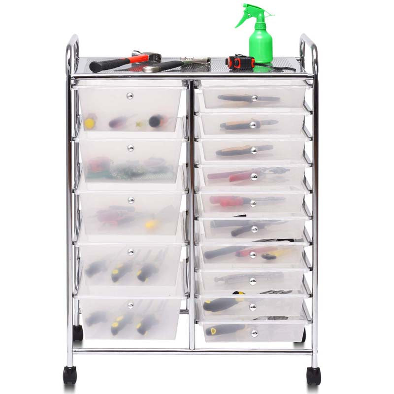 15-Drawer Storage Drawer Cart Tools Scrapbook Paper Organizer Cart Office School Utility Cart Rolling Storage Cart with Wheels