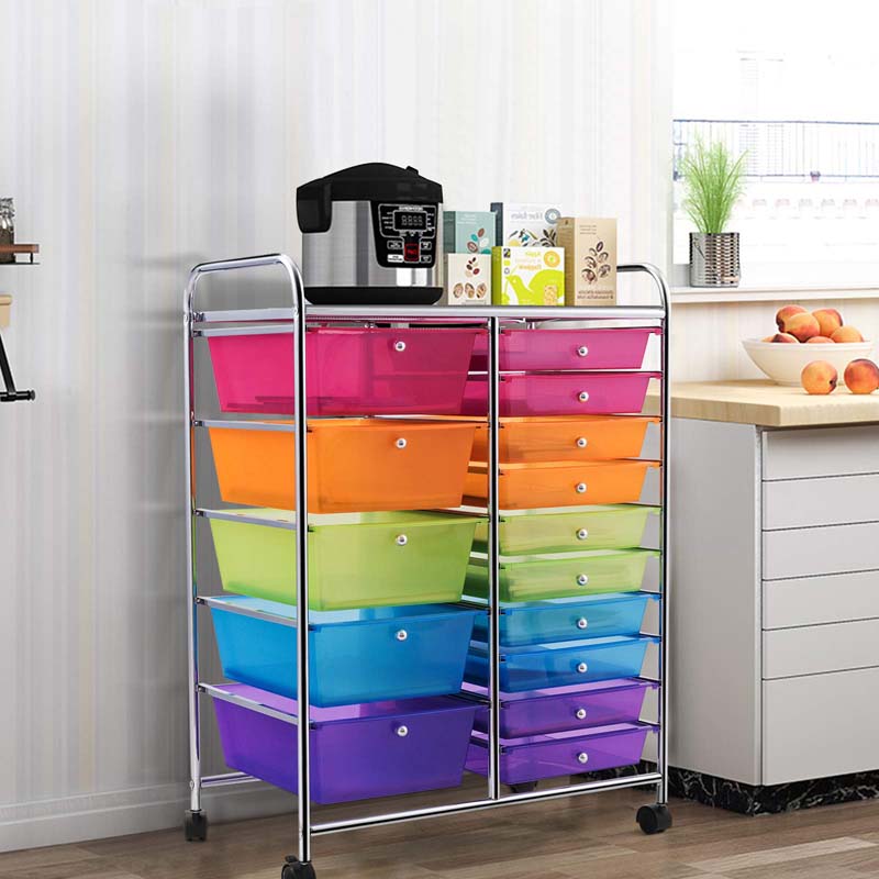 15-Drawer Storage Drawer Cart Tools Scrapbook Paper Organizer Cart Office School Utility Cart Rolling Storage Cart with Wheels