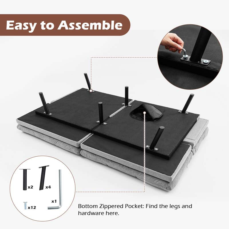 Modern Futon Sofa Bed, Linen Fabric Memory Foam Convertible Futon Couch with Adjustable Backrest & Armrests, Metal Legs