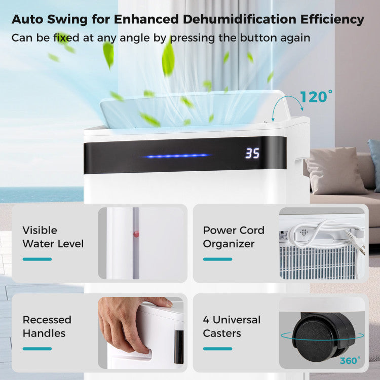 57 Pint Dehumidifier for Home & Basement, 4500 Sq. Ft Portable Dehumidifier with 12" Auto Drain Hose, 3-Color Indicator & Dry Clothes Mode