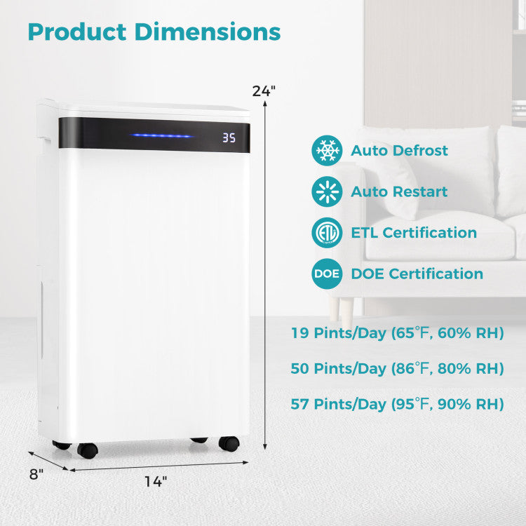 57 Pint Dehumidifier for Home & Basement, 4500 Sq. Ft Portable Dehumidifier with 12" Auto Drain Hose, 3-Color Indicator & Dry Clothes Mode