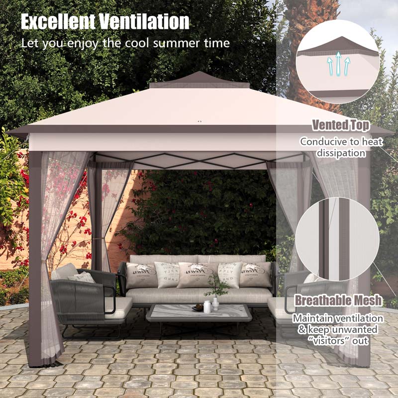 11 x 11 FT 2-Tier Pop-Up Gazebo Tent Portable Outdoor Canopy Shelter with Netting & Carry Bag