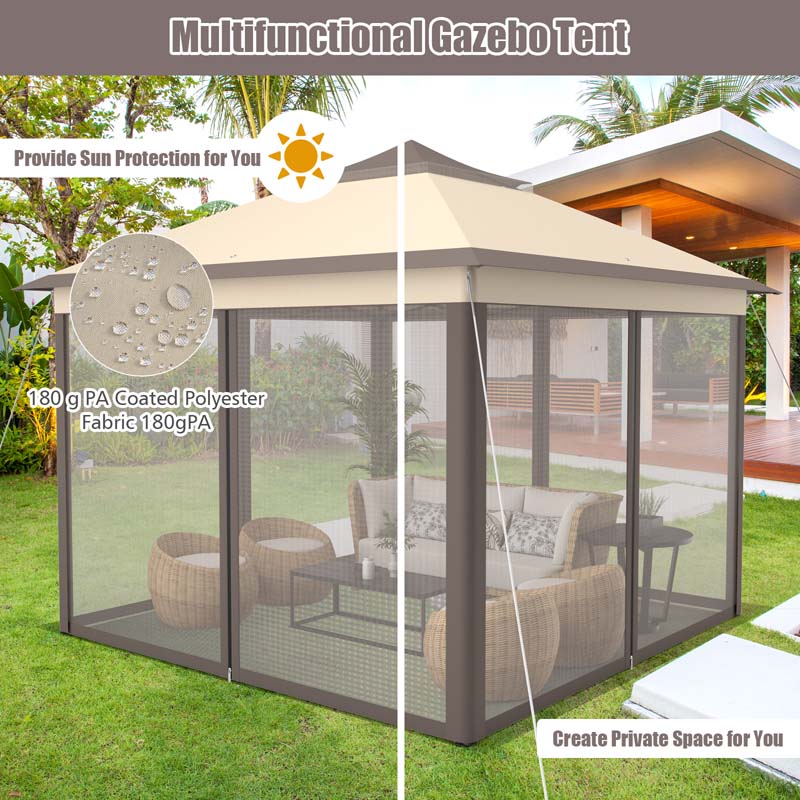 11 x 11 FT 2-Tier Pop-Up Gazebo Tent Portable Outdoor Canopy Shelter with Netting & Carry Bag