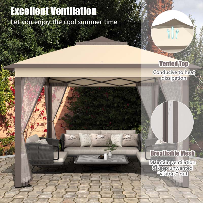 11 x 11 FT 2-Tier Pop-Up Gazebo Tent Portable Outdoor Canopy Shelter with Netting & Carry Bag