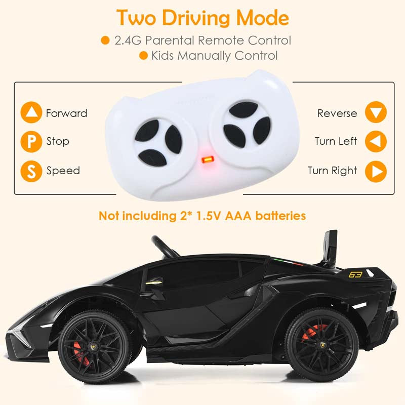 12V Licensed Lamborghini Sian FKP 37 Kids Ride-On Car with Remote, Electric Toy Roadster Carbon Fiber Textured for Toddler