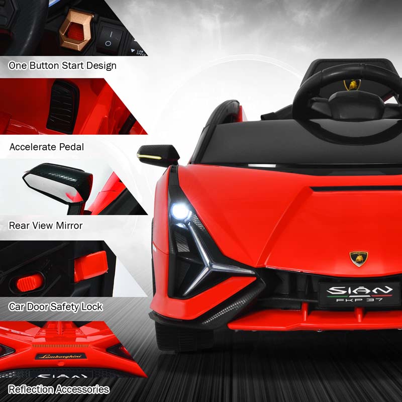 12V Licensed Lamborghini Sian FKP 37 Kids Ride-On Car with Remote, Electric Toy Roadster Carbon Fiber Textured for Toddler