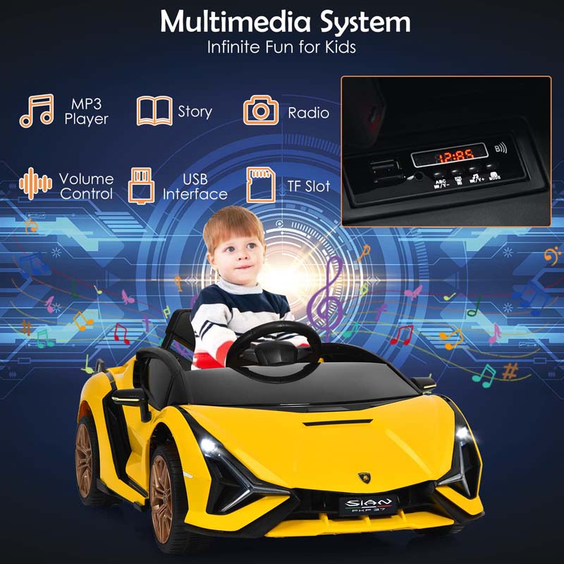 12V Licensed Lamborghini Sian FKP 37 Kids Ride-On Car with Remote, Electric Toy Roadster Carbon Fiber Textured for Toddler