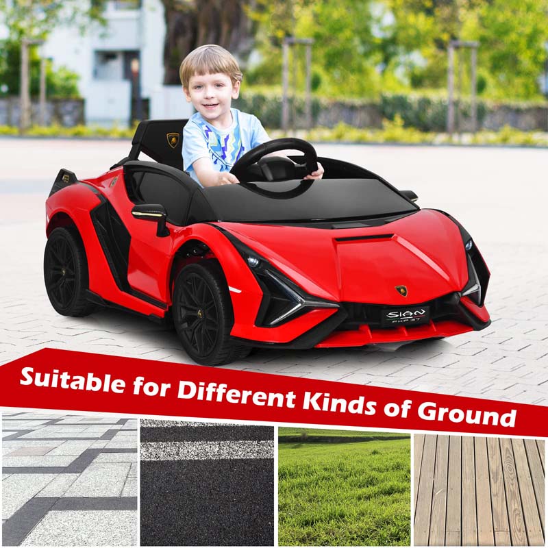 12V Licensed Lamborghini Sian FKP 37 Kids Ride-On Car with Remote, Electric Toy Roadster Carbon Fiber Textured for Toddler