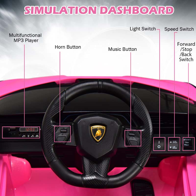 12V Licensed Lamborghini Sian FKP 37 Kids Ride-On Car with Remote, Electric Toy Roadster Carbon Fiber Textured for Toddler