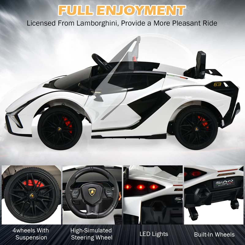 12V Licensed Lamborghini Sian FKP 37 Kids Ride-On Car with Remote, Electric Toy Roadster Carbon Fiber Textured for Toddler