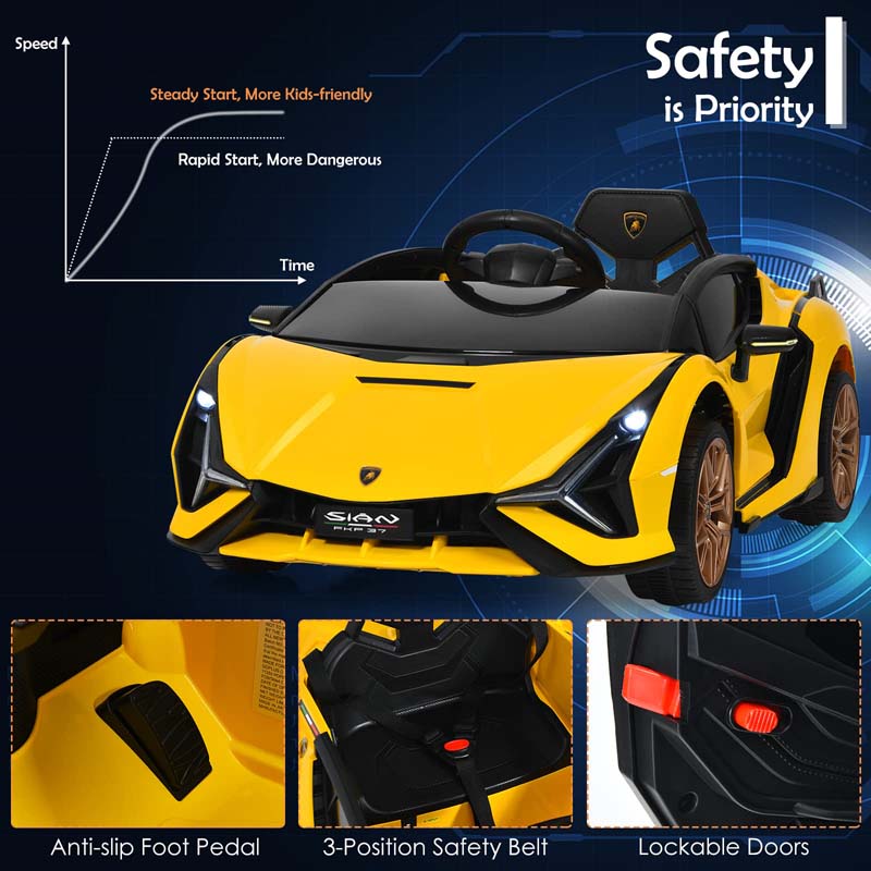 12V Licensed Lamborghini Sian FKP 37 Kids Ride-On Car with Remote, Electric Toy Roadster Carbon Fiber Textured for Toddler