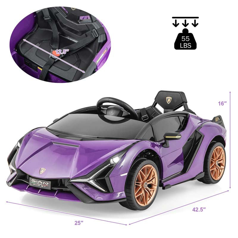 12V Licensed Lamborghini Sian FKP 37 Kids Ride-On Car with Remote, Electric Toy Roadster Carbon Fiber Textured for Toddler