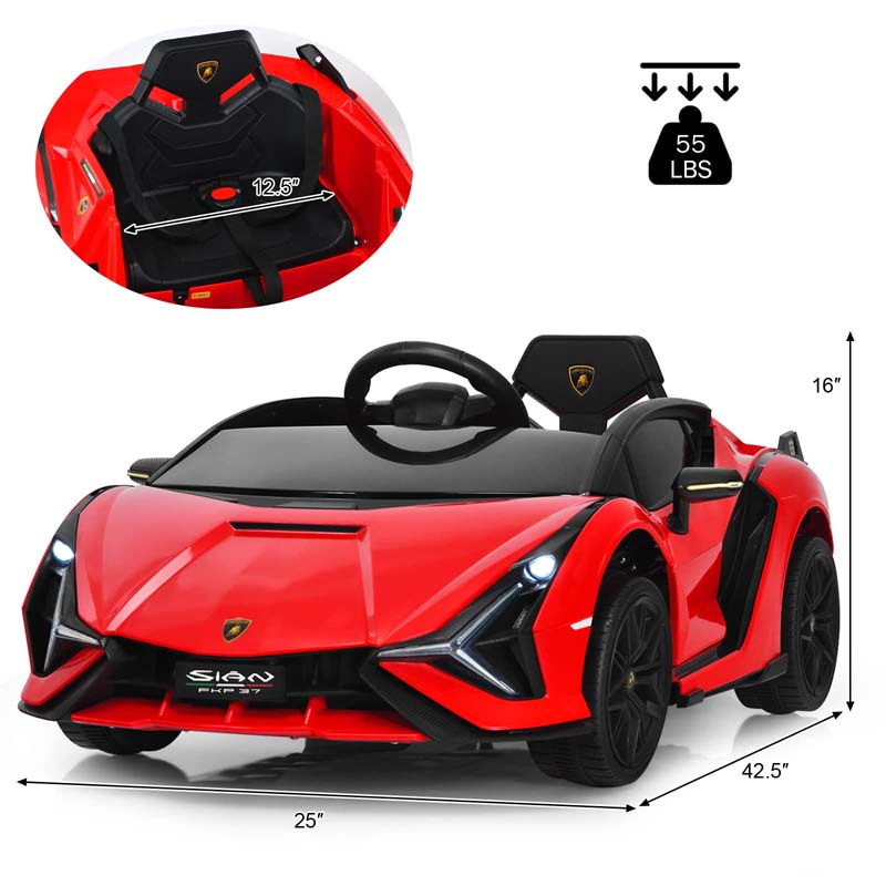 12V Licensed Lamborghini Sian FKP 37 Kids Ride-On Car with Remote, Electric Toy Roadster Carbon Fiber Textured for Toddler