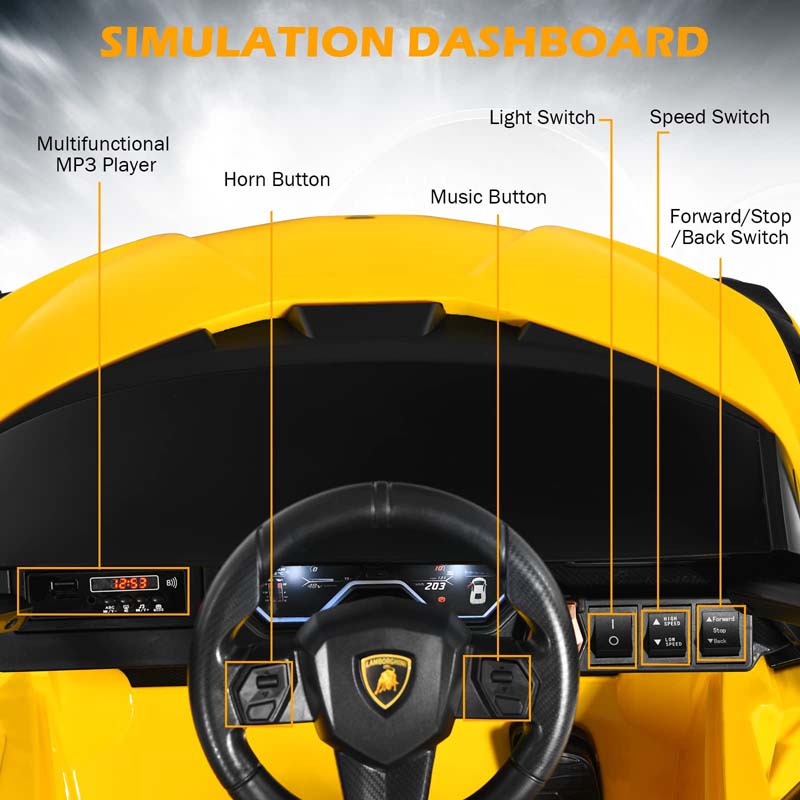 12V Licensed Lamborghini Sian FKP 37 Kids Ride-On Car with Remote, Electric Toy Roadster Carbon Fiber Textured for Toddler