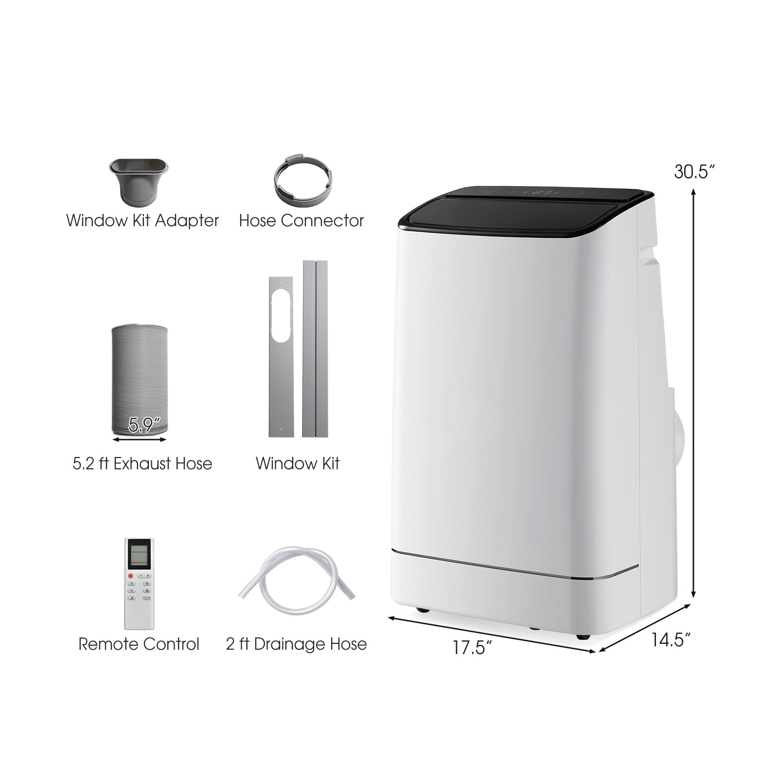 15000 BTU 4-in-1 Portable Air Conditioner with Heat, Auto Swing, Dehumidifier, Remote/APP Control & Window Kit