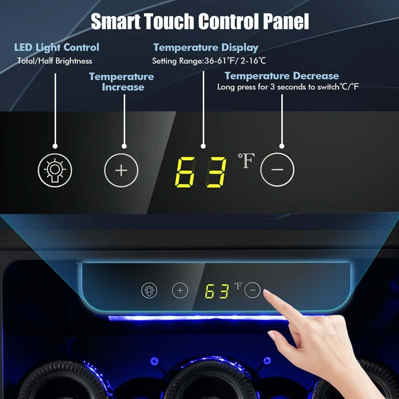 15" 2-in-1 Wine Beverage Cooler Refrigerator Wine Cellar Built-in or Freestanding 30-Bottle Wine Fridge