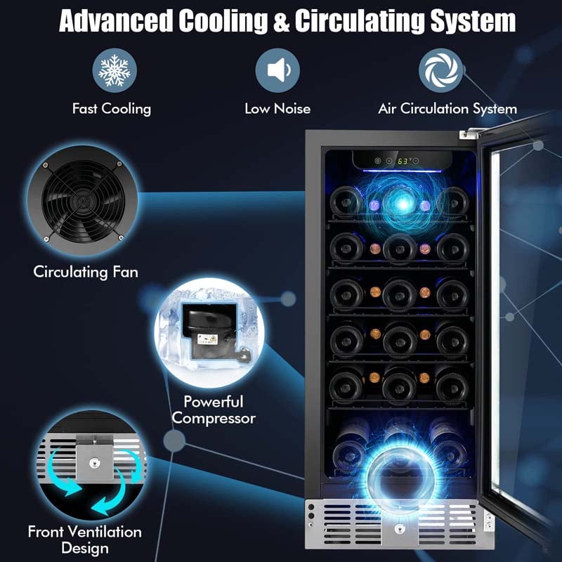 15" 2-in-1 Wine Beverage Cooler Refrigerator Wine Cellar Built-in or Freestanding 30-Bottle Wine Fridge