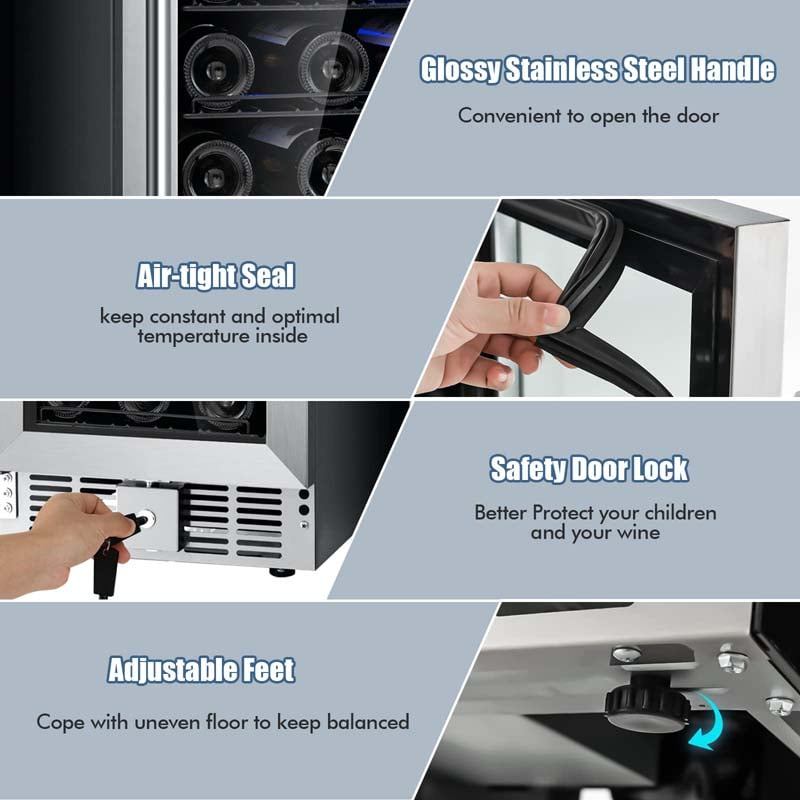 15" 2-in-1 Wine Beverage Cooler Refrigerator Wine Cellar Built-in or Freestanding 30-Bottle Wine Fridge