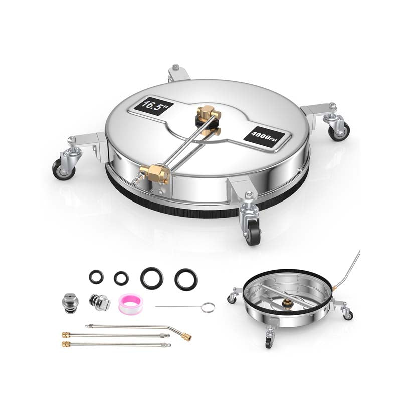 16.5" 2-in-1 Pressure Washer Surface Cleaner w/Casters, 4000 PSI Stainless Steel Undercarriage Pressure Washer Attachment