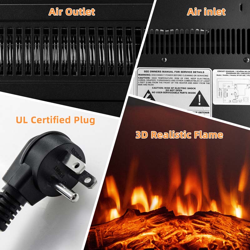 18" Electric Fireplace Insert, 1400W Freestanding & Wall-Mounted Fireplace Heater with Adjustable LED Flame