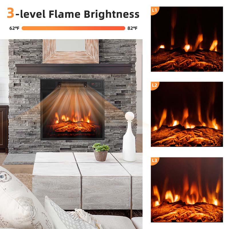 18" Electric Fireplace Insert, 1400W Freestanding & Wall-Mounted Fireplace Heater with Adjustable LED Flame