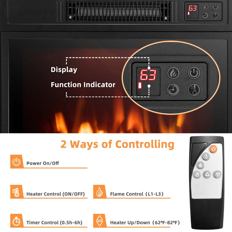 18" Electric Fireplace Insert, 1400W Freestanding & Wall-Mounted Fireplace Heater with Adjustable LED Flame