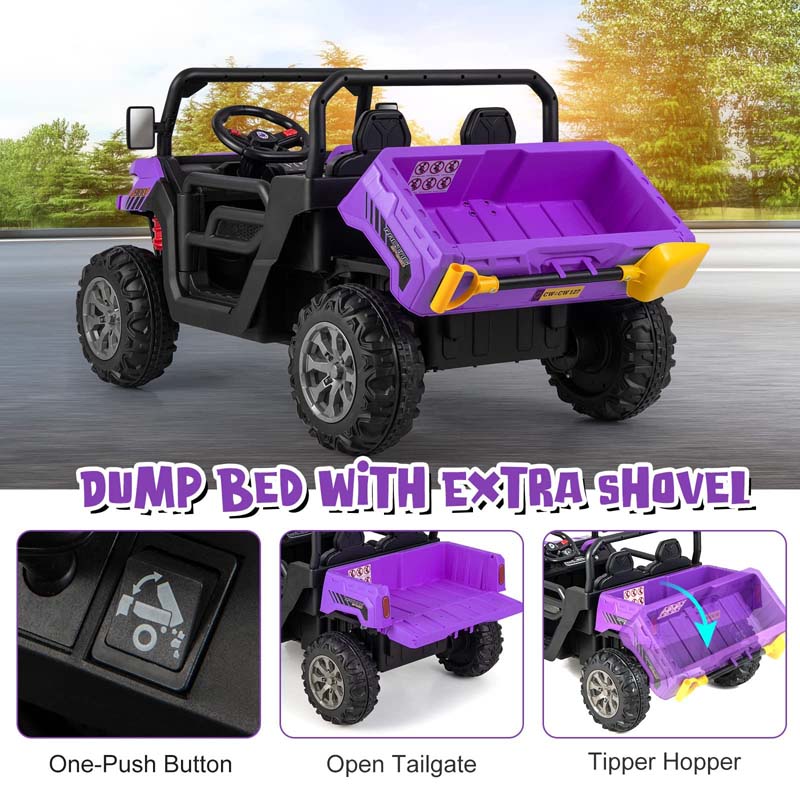 2-Seater Kids Ride On UTV, 12V Battery Powered Electric Toy Car with Remote Control, Dump Bed & Extra Shovel