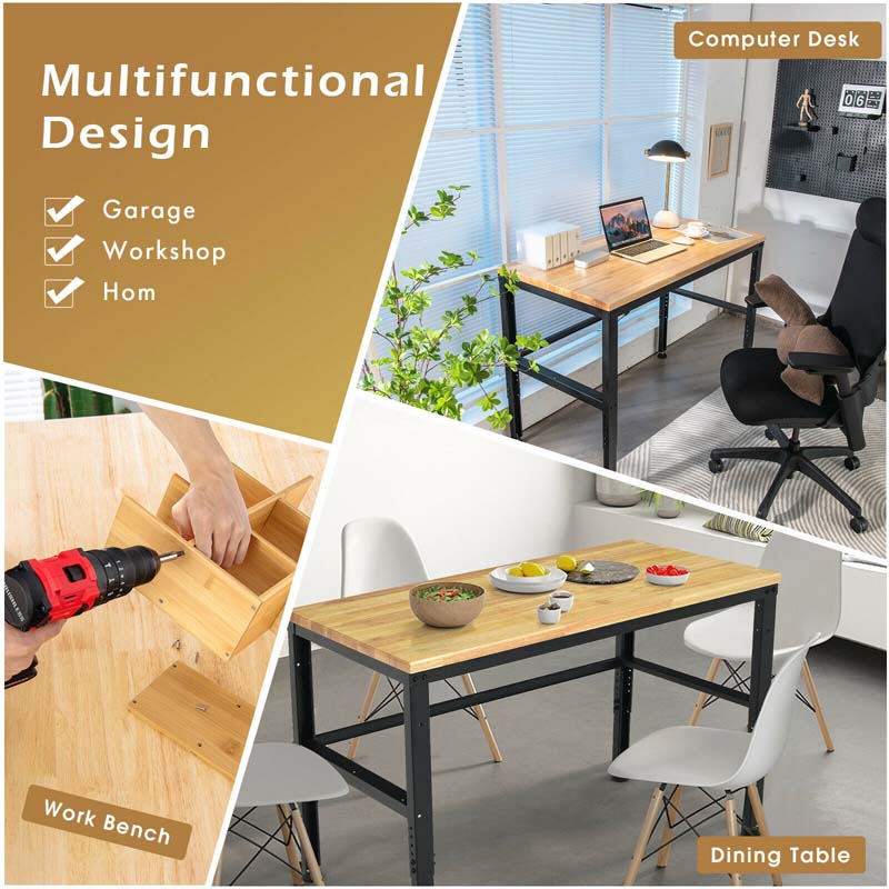 48" Adjustable Workbench Oak Wood Work Table 1760 LBS Heavy-Duty Workstation for Garage Workshop