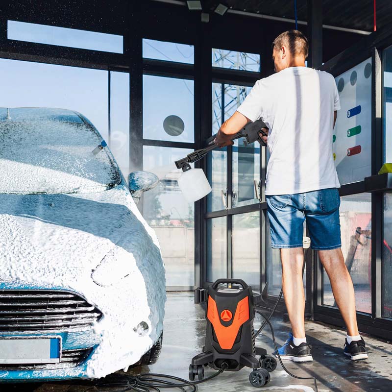 2400 PSI 1.7 GPM Portable Electric High-Pressure Power Washer w/4 Quick Nozzles & Universal Wheels, IPX5 Floor Car Wash Cleaning Machine