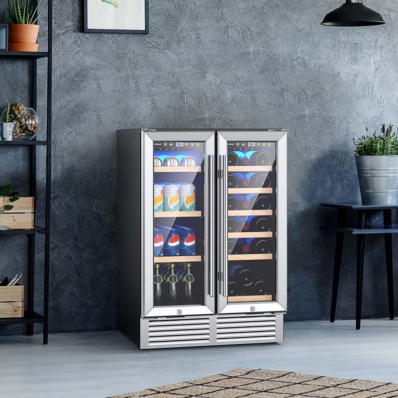 24" Large Dual Zone Wine Beverage Cooler Refrigerator Built-In & Freestanding Beer Fridge Wine Cellar