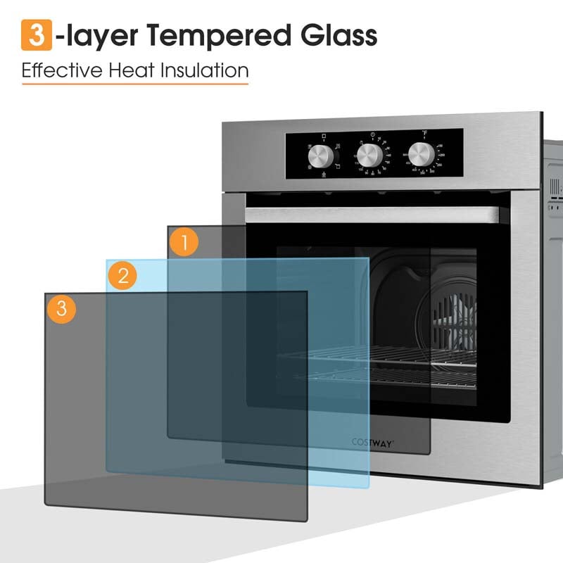 24" Single Wall Oven 2.47 Cu. Ft. 2300W Electric Built-in Oven with 5 Cooking Modes, Mechanical Knobs