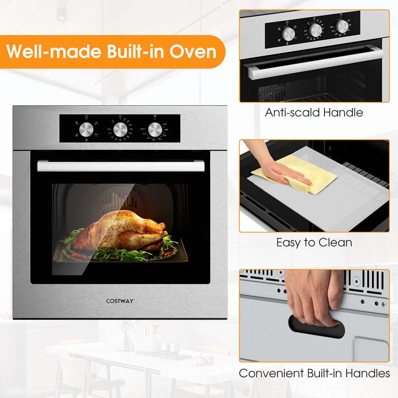 24" Single Wall Oven 2.47 Cu. Ft. 2300W Electric Built-in Oven with 5 Cooking Modes, Mechanical Knobs