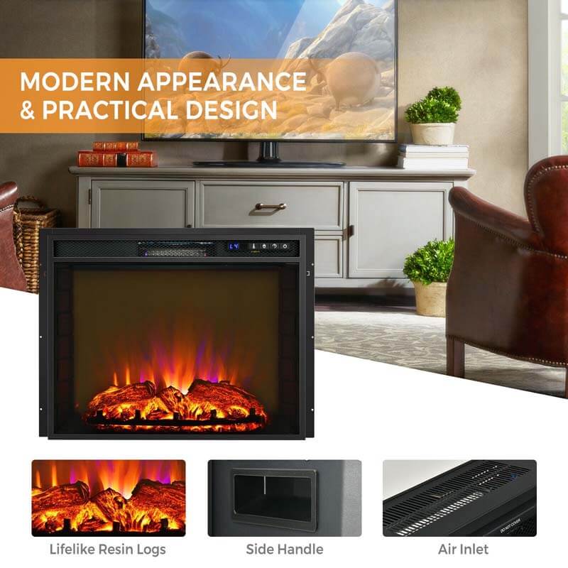 26" 1500W Electric Fireplace Insert, Recessed Electric Fireplace Heater with Adjustable Flame Effect
